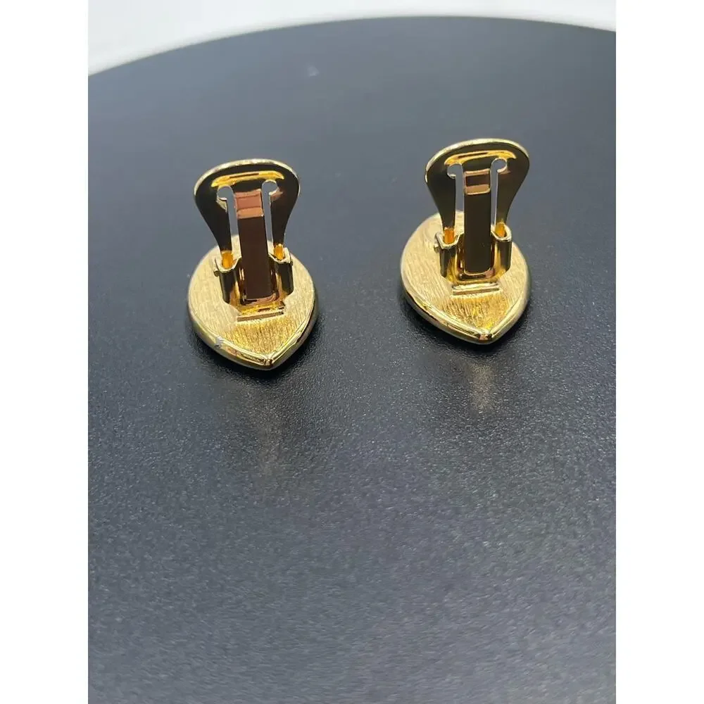 Authenticated Givenchy NY Vintage Black Enamel signed Gold‎ Tone Clip Earrings - Picture 14 of 16
